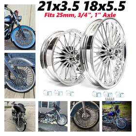 Hd-frw-c3621-1-chr-racing424 Tarazon 21 Inch And 18 Fat King Spoke Front Rear Wheels For Harley Softail Fatboy Dyna Fxdwg
