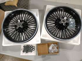 Hd-frw-c3632-bla-1219 Tarazon Fat Spoke Wheels Rims Set 16x3.5 For Harley Softail Fatboy Heritage Fxdf 08-17