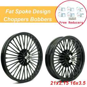 Hd-frw-c3642-1-bla-skywave Tarazon 21 And 16 Fat Spoke Wheels Rim For Harley Dyna Street Bob Super Glide 2006-2017