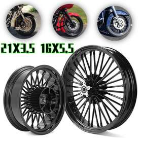 Hd-frw-c3655-bla-ca Tarazon 21x3.5 16x5.5 Fat Spoke Wheels Rims For Harley Touring 09-23 Street Road Glide
