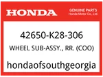 Honda Oem Part 42650-K28-306 Wheel Sub-assy., Rr. (coo). Fixed Price $383.17.