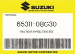Suzuki Genuine Rim, Rear Wheel (16X1.60) 65311-08G30. Fixed Price $174.77.