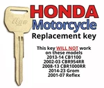 Honda Motorcycle Keys Replacement Spare Cut Code 21232131-22313231. Fixed Price $11.99.